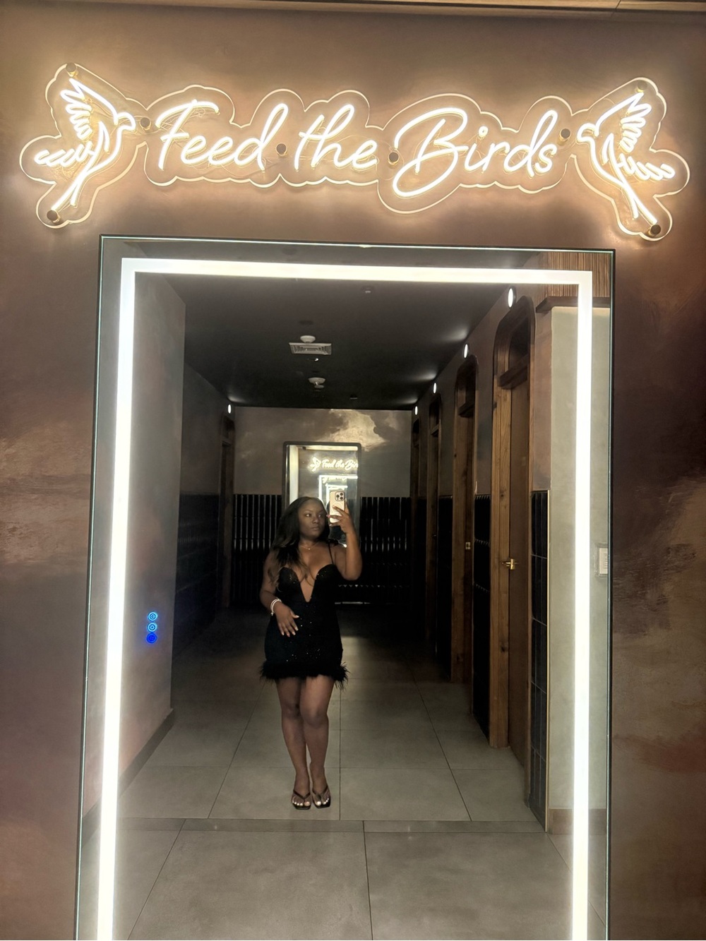 Fashion Nova Black Feather Trim Deep V Mini Dress